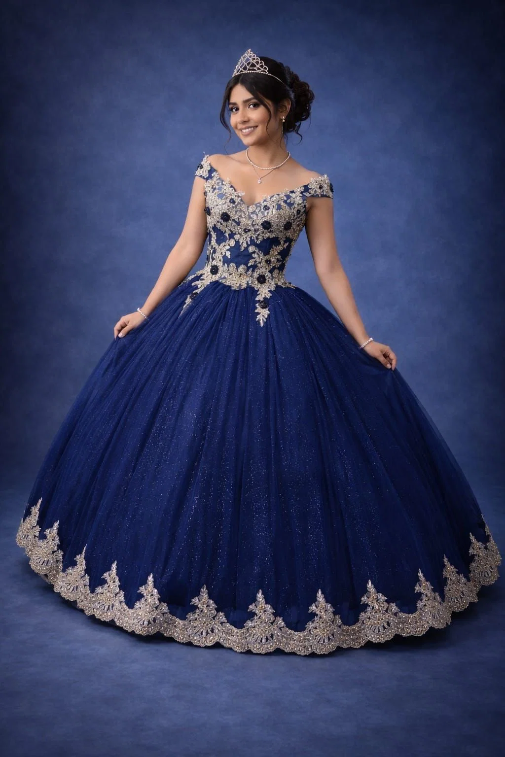 Vestido Quinceaños Azul Noche