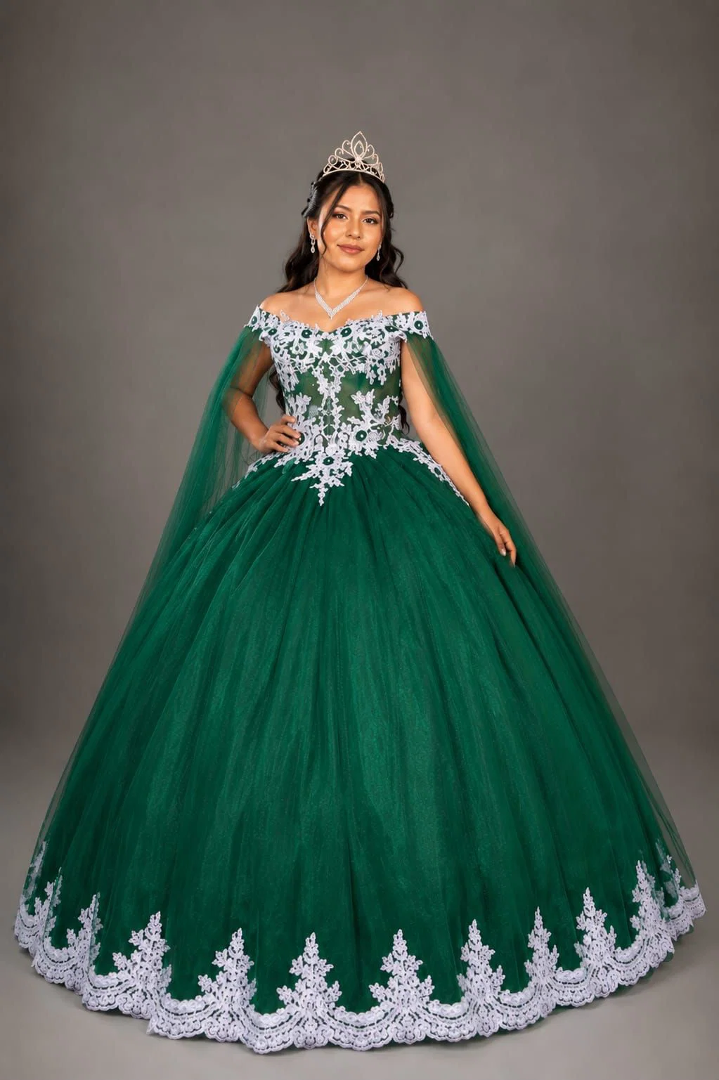 Vestido Quinceaños Verde Botella - vista 2