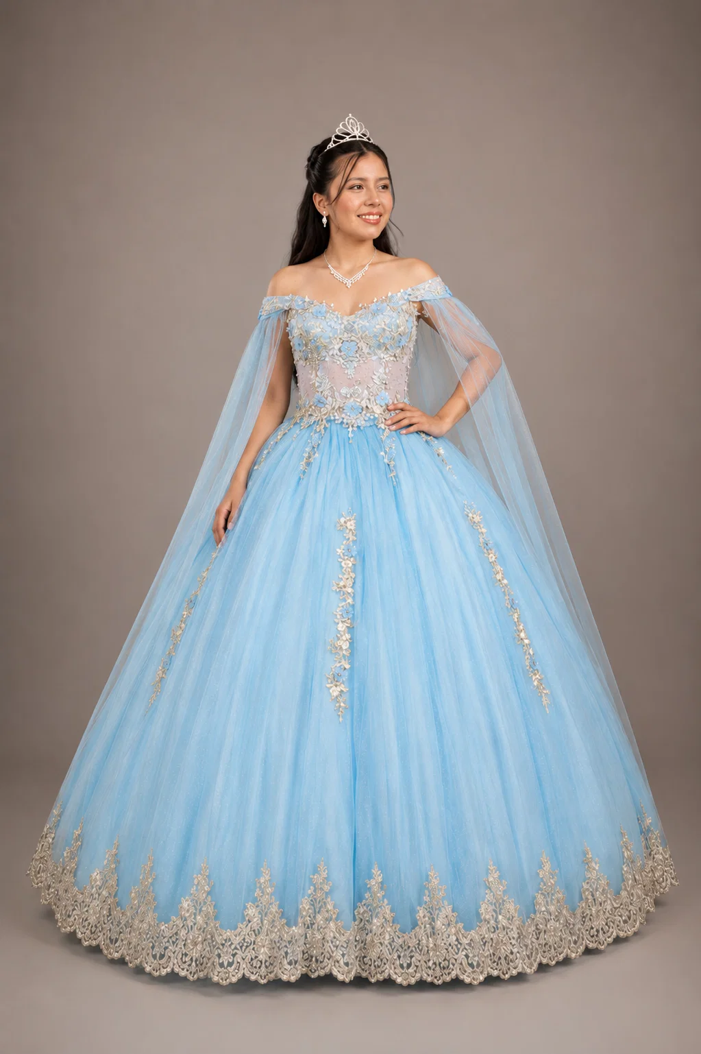 Vestido Quinceaños Celeste Cielo - vista 3