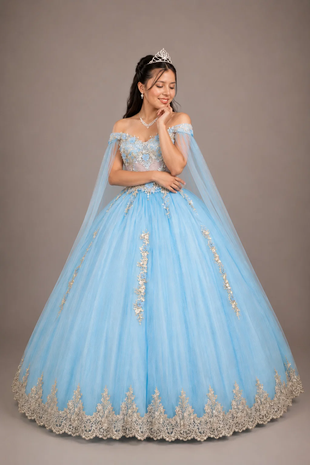 Vestido Quinceaños Celeste Cielo