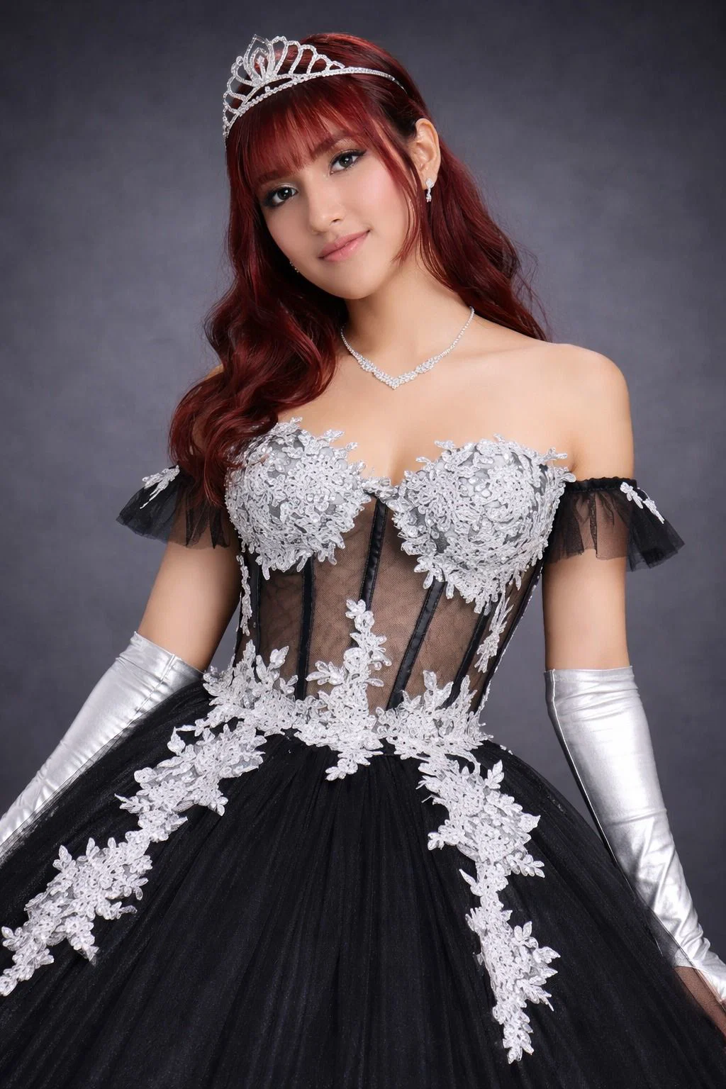 Vestido Quinceaños Negro con Plata