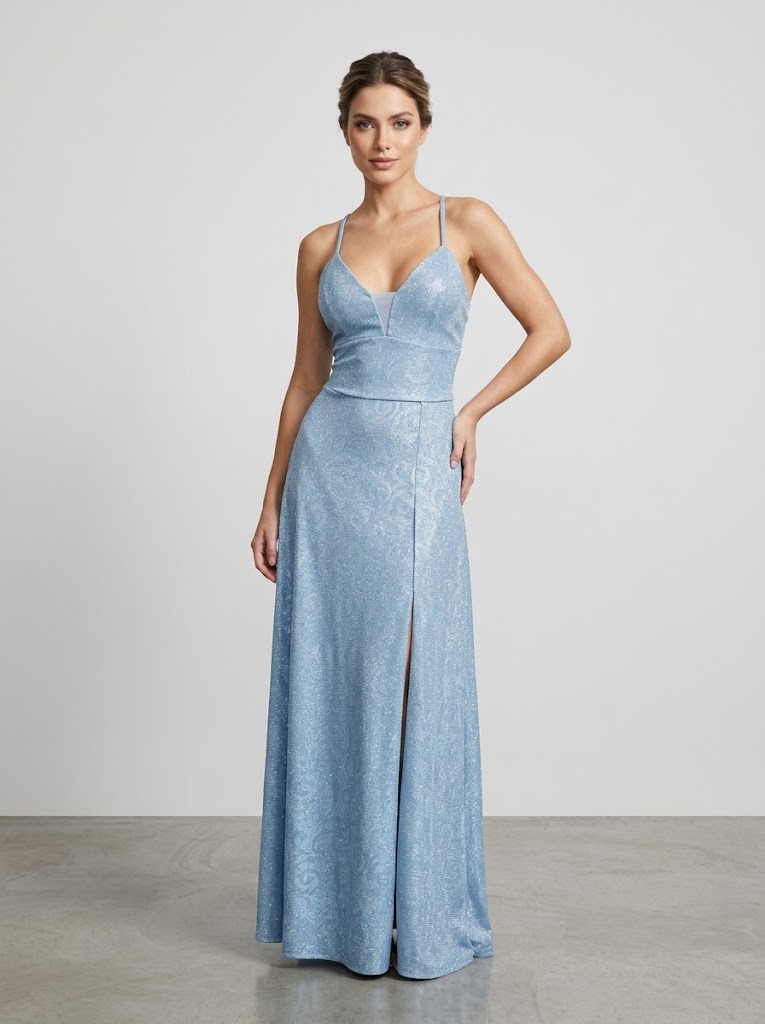 Vestido Largo Celeste Cielo