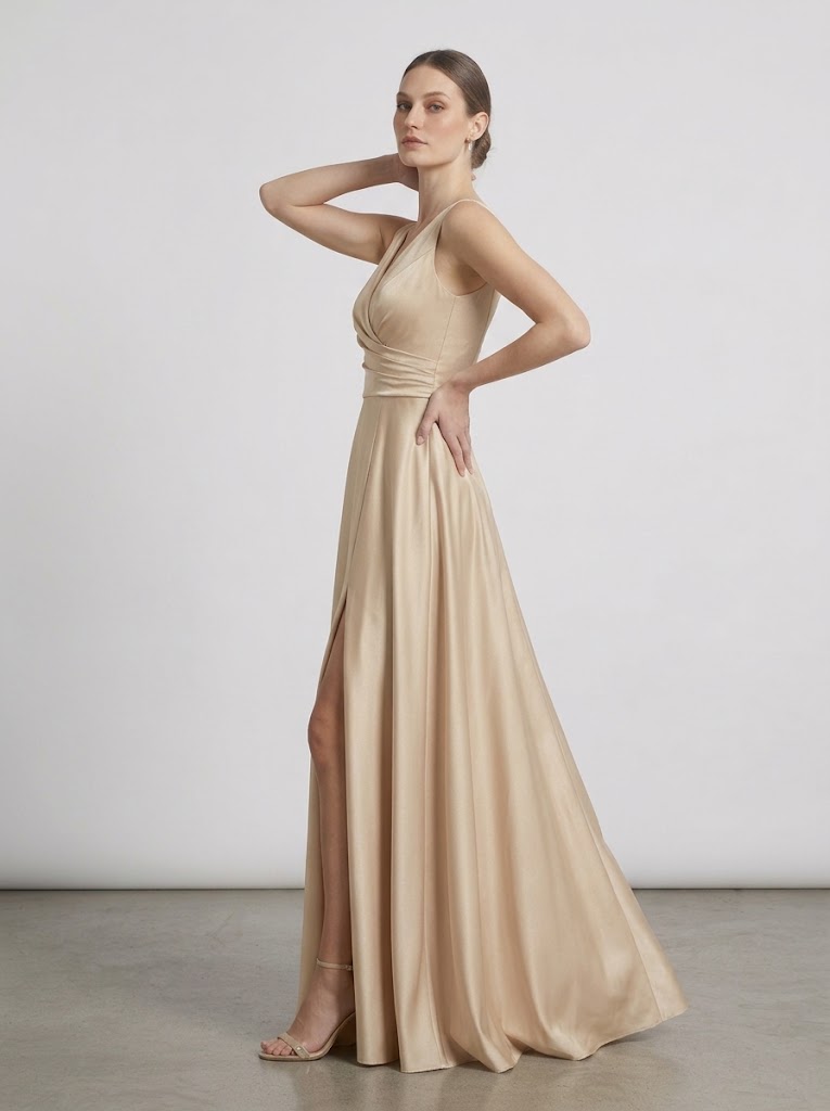 Vestido Largo Satín con Pliegues - vista 3